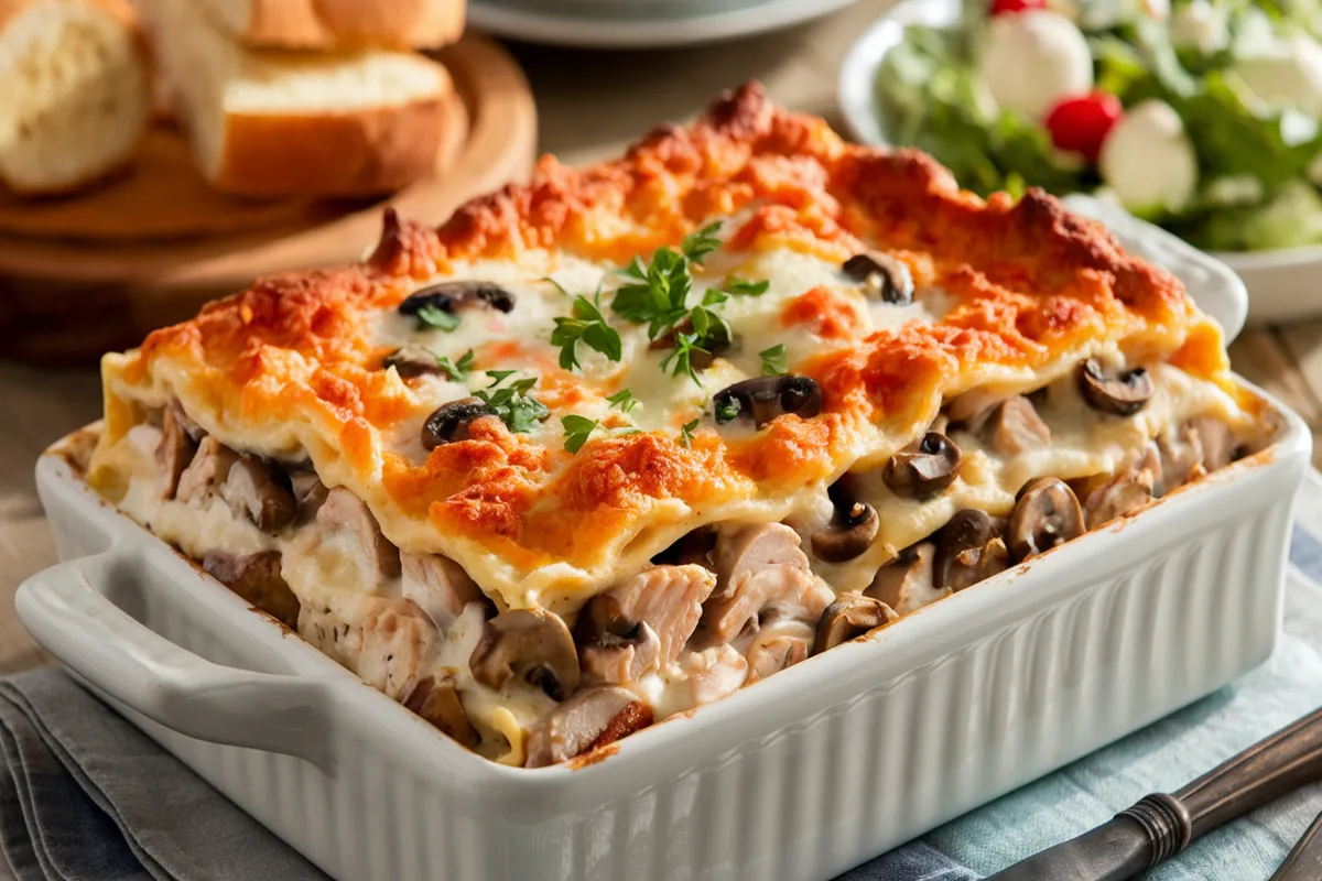 Mushroom Chicken Alfredo Lasagna: Creamy and Delicious