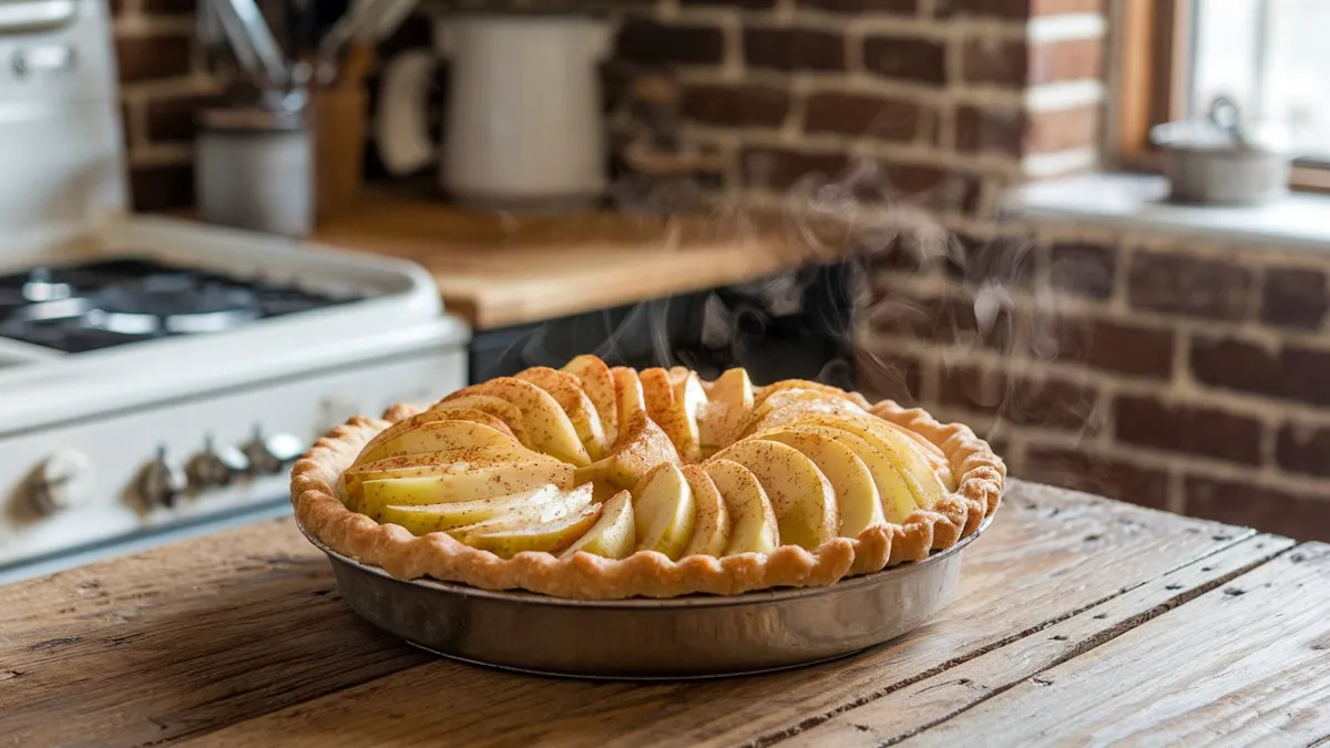 Main Image of the Pie Alt Text: Gluten-free apple pie with a flaky crust, filled with tender apple slices, cooling on a wooden table. Ingredients Section Image Alt Text: Assortment of ingredients for gluten-free apple pie, including apples, gluten-free flour, sugar, and spices. Pie Crust Preparation Image Alt Text: Rolling out gluten-free pie dough on a floured surface, ready to be placed in a pie dish. Apple Filling Preparation Image Alt Text: Sliced apples mixed with sugar and spices in a bowl, ready to be added to the pie crust. Assembled Pie Ready for Baking Image Alt Text: Unbaked gluten-free apple pie with a lattice crust, ready to be placed in the oven. Baked Pie Cooling Image Alt Text: Freshly baked gluten-free apple pie with golden brown crust, cooling on a wire rack. Slice of Pie on a Plate Image Alt Text: A slice of gluten-free apple pie served on a white plate, showcasing the flaky crust and apple filling. Pie Variations Section Image Alt Text: Different versions of gluten-free apple pie, including a Dutch apple pie with crumb topping.