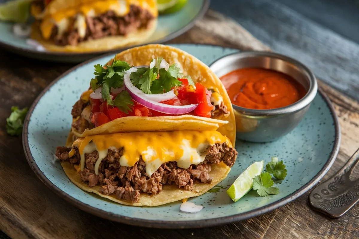 Grilled cheese dipping tacos with melted cheese and seasoned beef