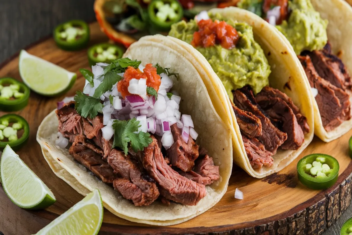 Tijuana tacos with grilled carne asada, fresh onions, and cilantro on corn tortillas.