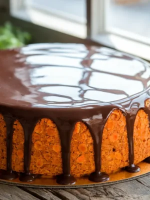 Smooth, bright orange carrot batter being poured into a baking pan for a Brazilian carrot cake.